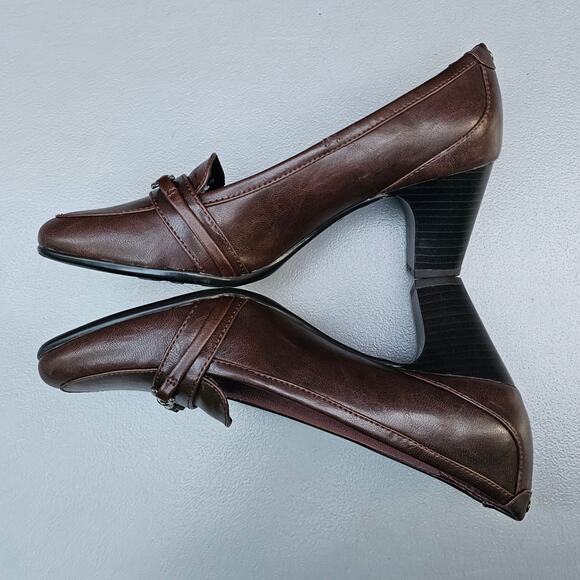 Brown Pumps Life Stride Odele Dress Loafer Size 9W Wide Synthetic Buckle Heeled - Picture 11 of 13